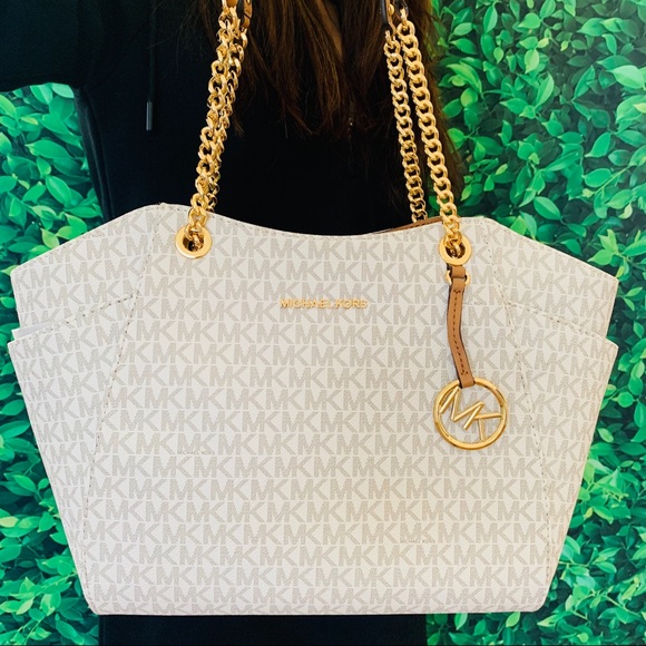 Michael Kors PVC/SAFFIANO LEATHER LARGE CHAIN TOTE - Picture 2 of 8